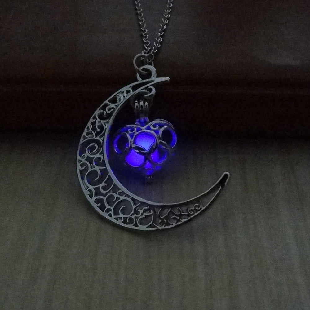 Glowing Pendant Necklace | Silver-Plated Chain with Luminescent Crystal for Women
