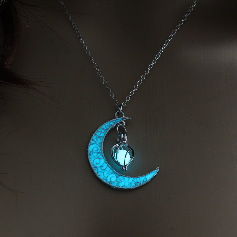 Glowing Pendant Necklace | Silver-Plated Chain with Luminescent Crystal for Women