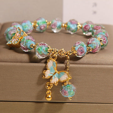 Rose Garden Glazed Bracelet | Chinese-Inspired Butterfly & Floral Ceramic Jewelry for Women