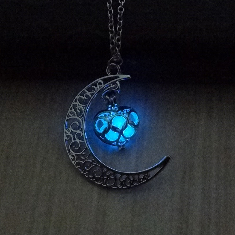 Glowing Pendant Necklace | Silver-Plated Chain with Luminescent Crystal for Women