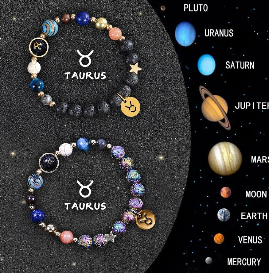 Tinkers Zodiac Stone Bracelet Set – 2-Piece Natural Stone, All 12 Signs