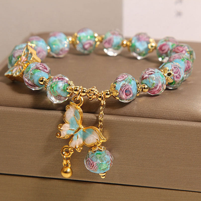 Rose Garden Glazed Bracelet | Chinese-Inspired Butterfly & Floral Ceramic Jewelry for Women