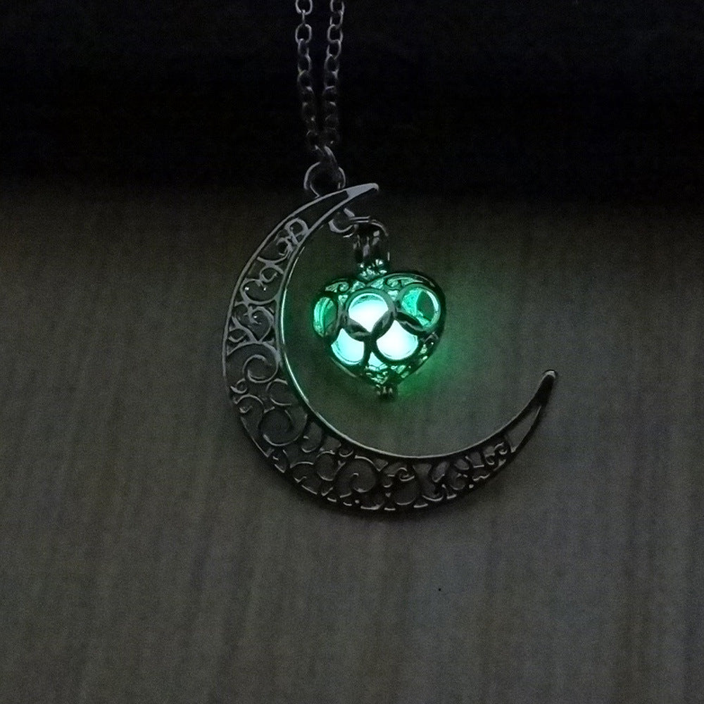 Glowing Pendant Necklace | Silver-Plated Chain with Luminescent Crystal for Women