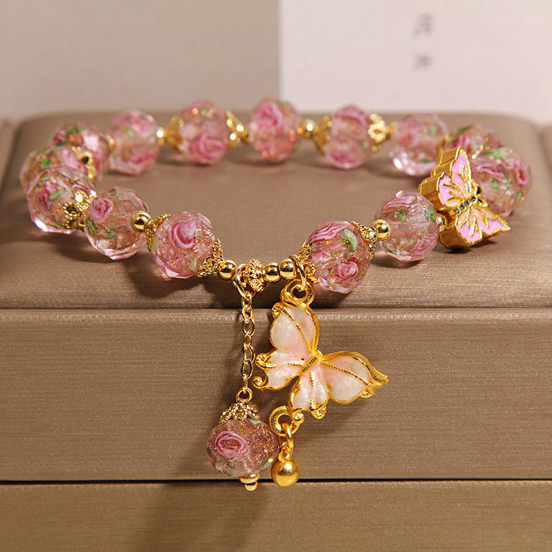 Rose Garden Glazed Bracelet | Chinese-Inspired Butterfly & Floral Ceramic Jewelry for Women