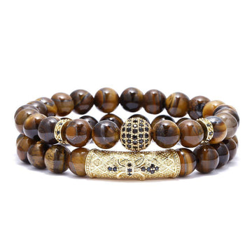 Unisex Tiger Eye Agate Beaded Bracelet
