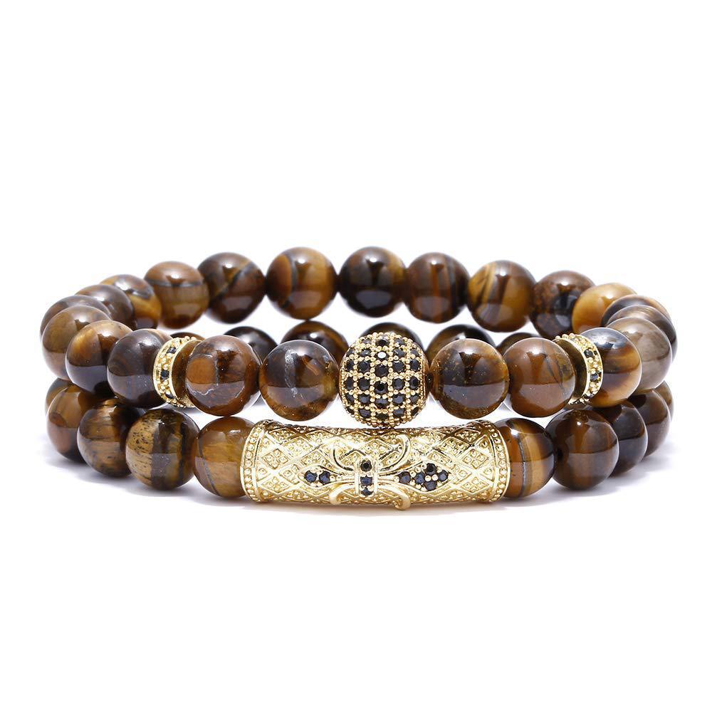 Unisex Tiger Eye Agate Beaded Bracelet