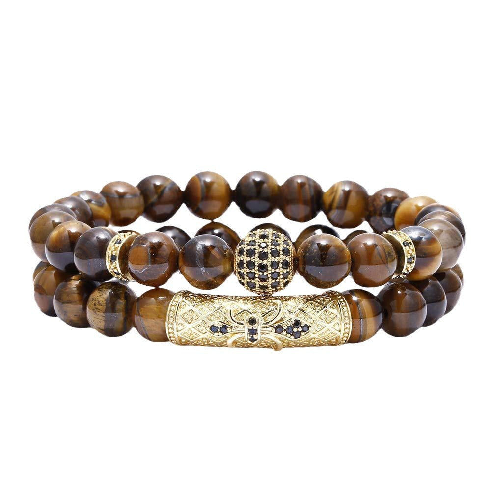Unisex Tiger Eye Agate Beaded Bracelet