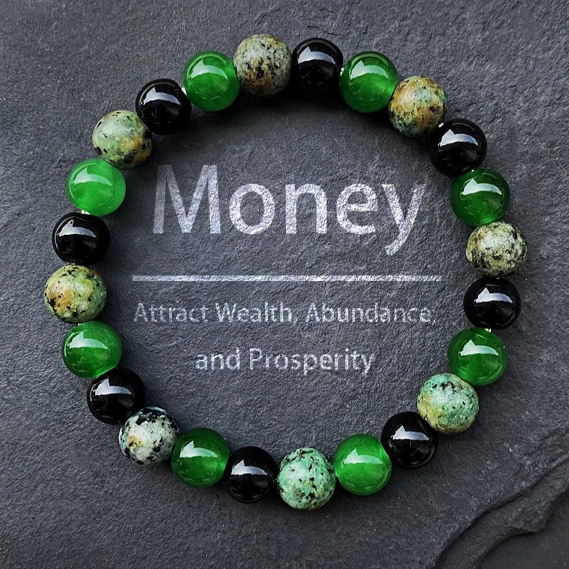 Tinkers Natural Green Stone Bracelet for Men — 8mm Beaded Balance Bracelet