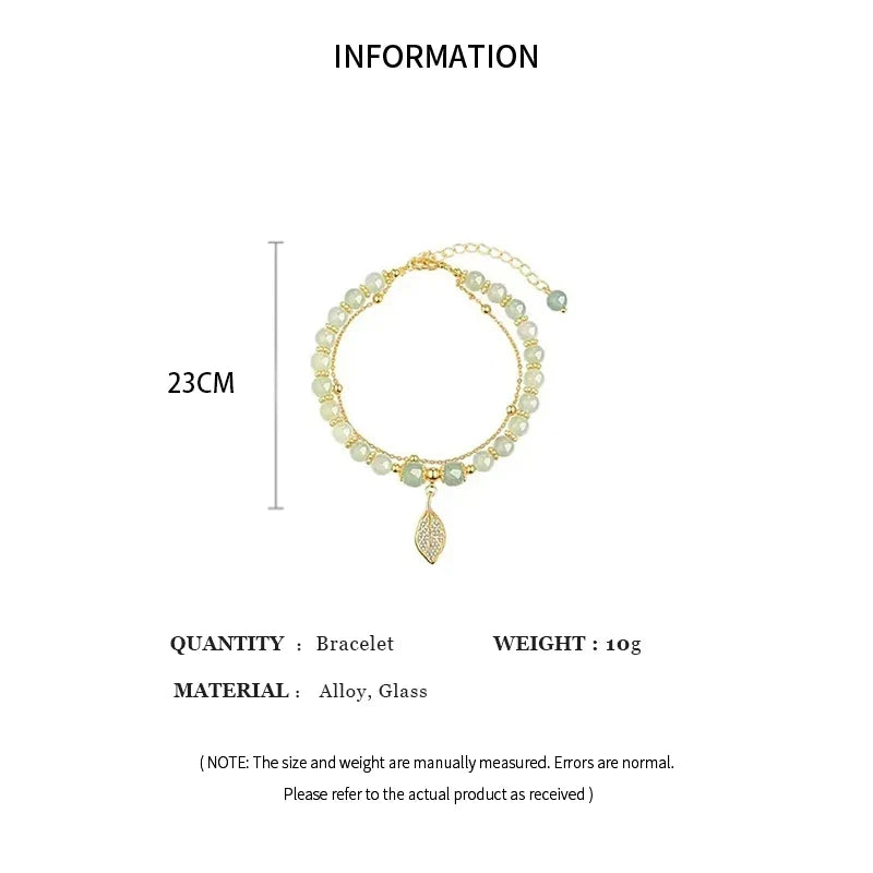 Tinkers Green Jade Bracelet — Natural Stone with Gold Leaf Accent