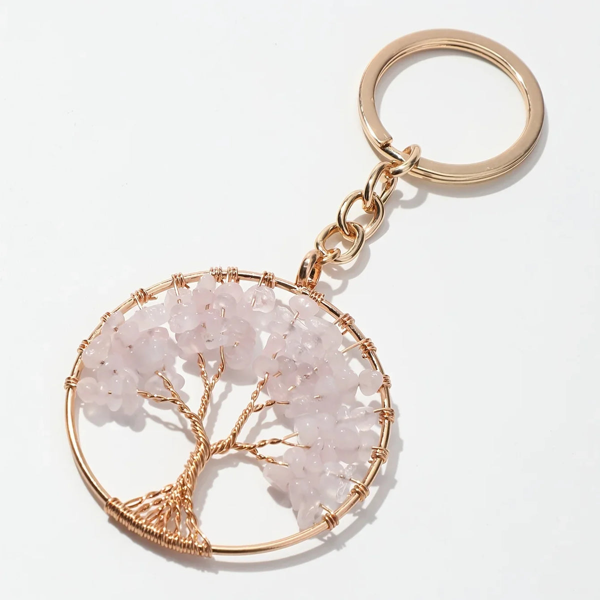 Tree of Life Gemstone Keychain — Natural Stone Charm, Protection Gift for Her