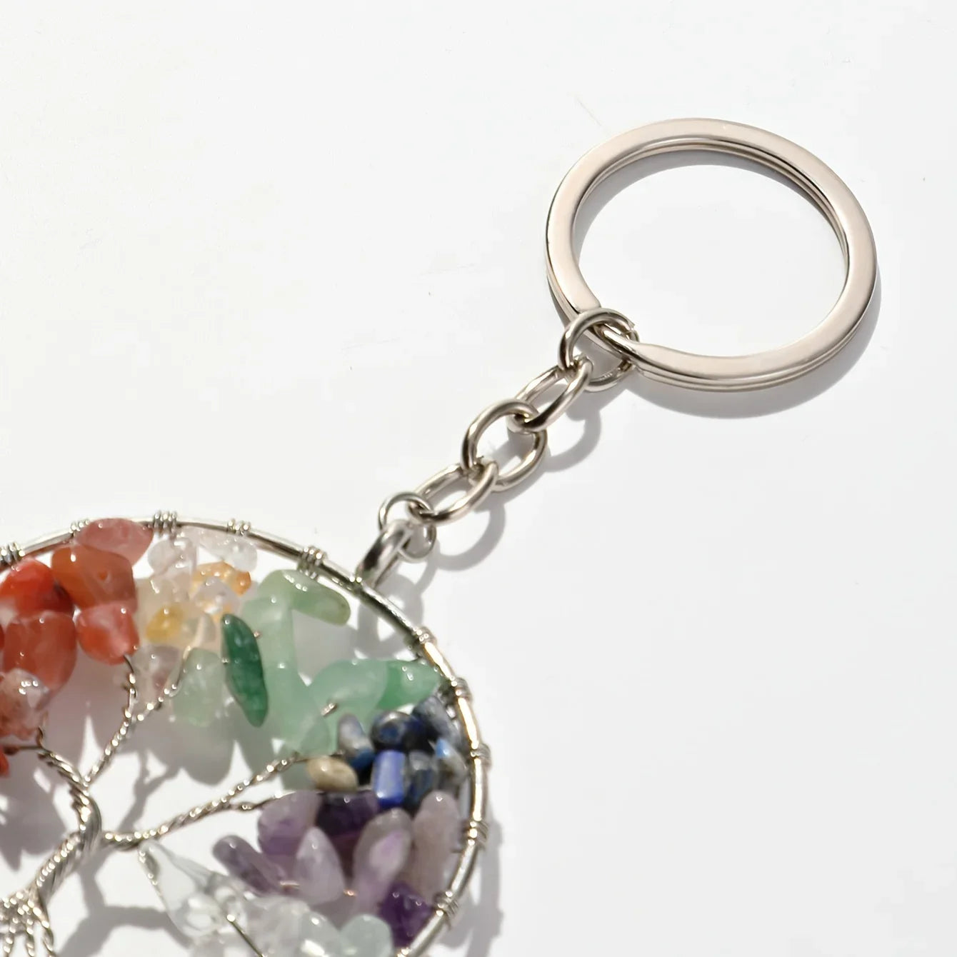 Tree of Life Gemstone Keychain — Natural Stone Charm, Protection Gift for Her