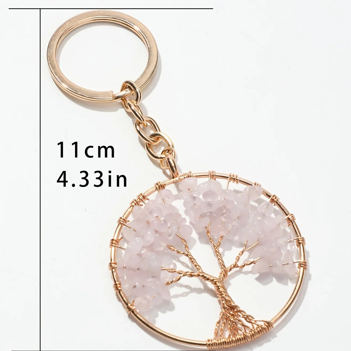 Tree of Life Gemstone Keychain — Natural Stone Charm, Protection Gift for Her