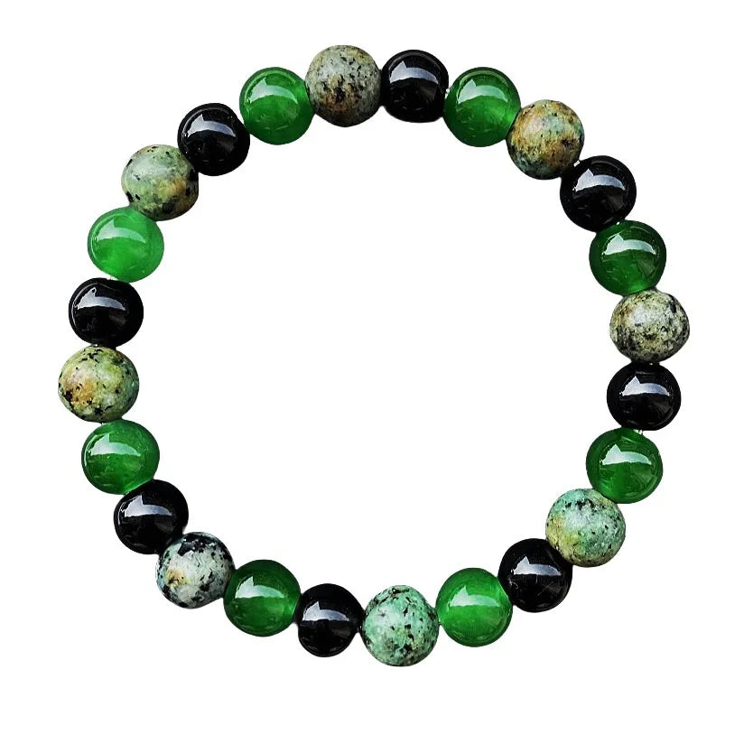Tinkers Natural Green Stone Bracelet for Men — 8mm Beaded Balance Bracelet