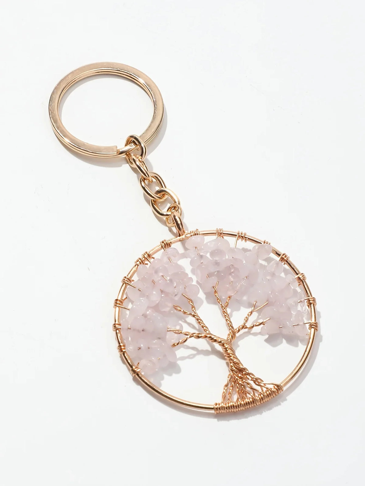 Tree of Life Gemstone Keychain — Natural Stone Charm, Protection Gift for Her