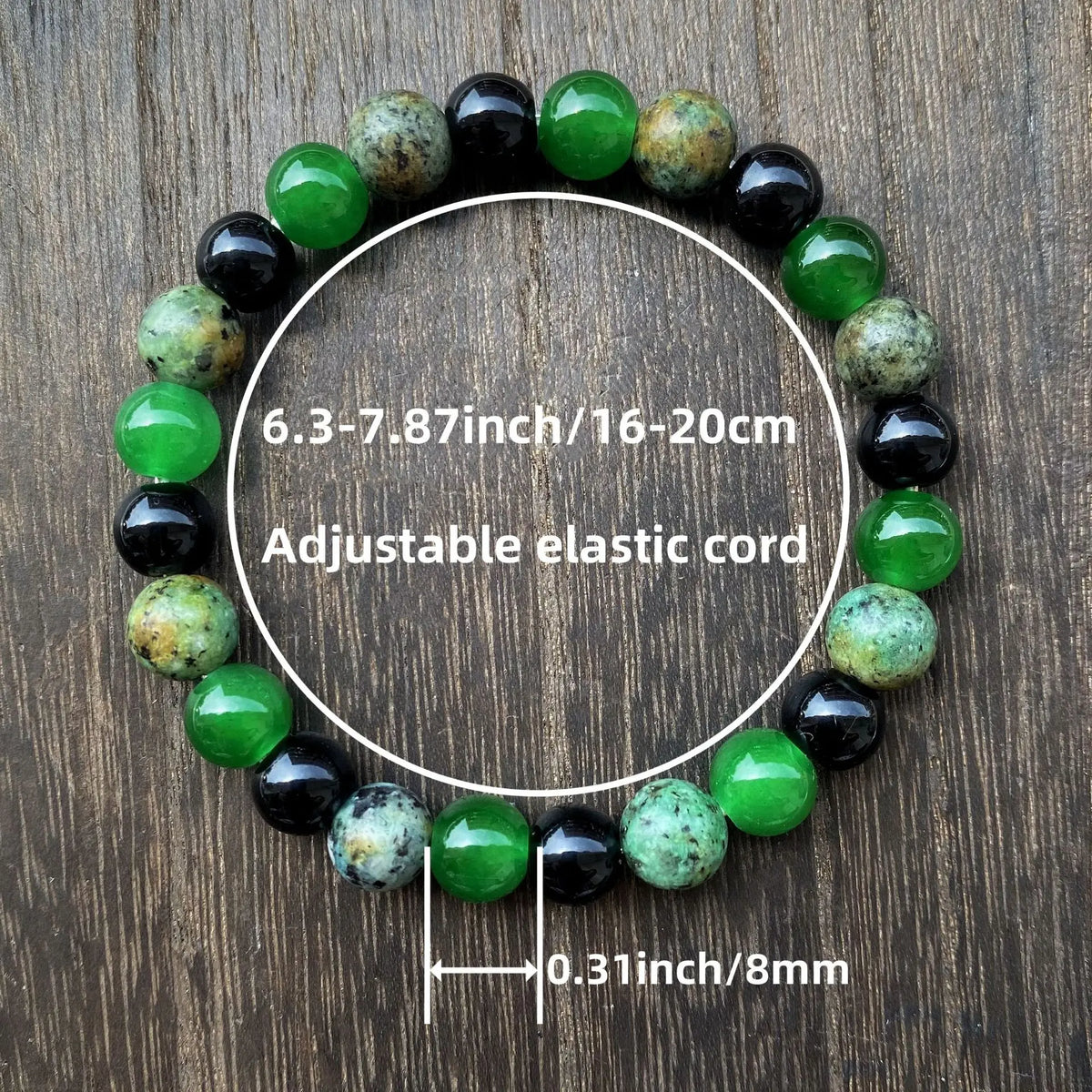 Tinkers Natural Green Stone Bracelet for Men — 8mm Beaded Balance Bracelet