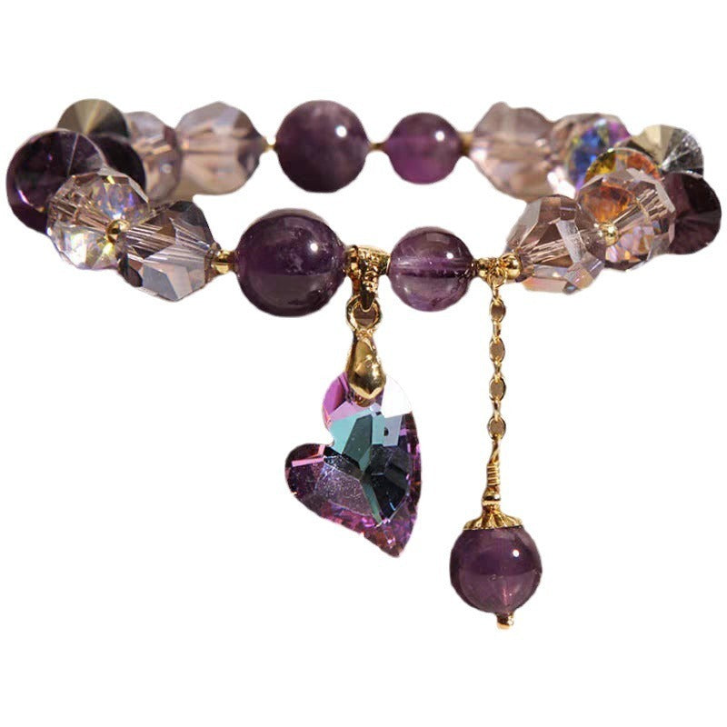 Tinkers Amethyst Heart Crystal Bracelet – Natural Purple Stone, Adjustable Fit