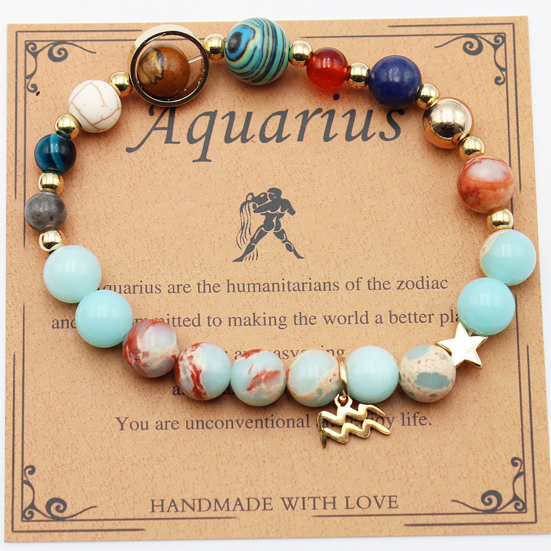 Tinkers Zodiac Natural Stone Bracelet — All 12 Constellations, 3 Stone Styles