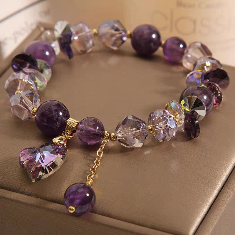 Tinkers Amethyst Heart Crystal Bracelet – Natural Purple Stone, Adjustable Fit