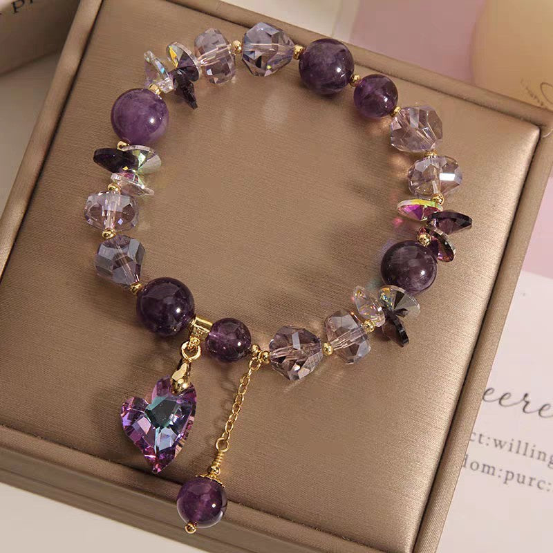 Tinkers Amethyst Heart Crystal Bracelet – Natural Purple Stone, Adjustable Fit