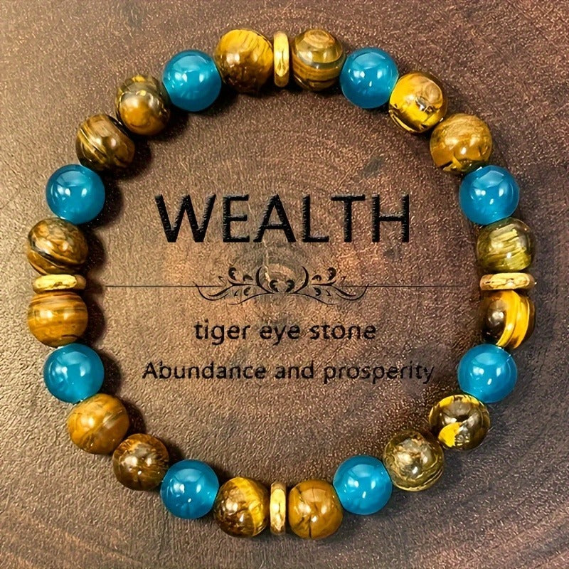 Tiger's Eye Beaded Stone Bracelet, Elastic Fit
