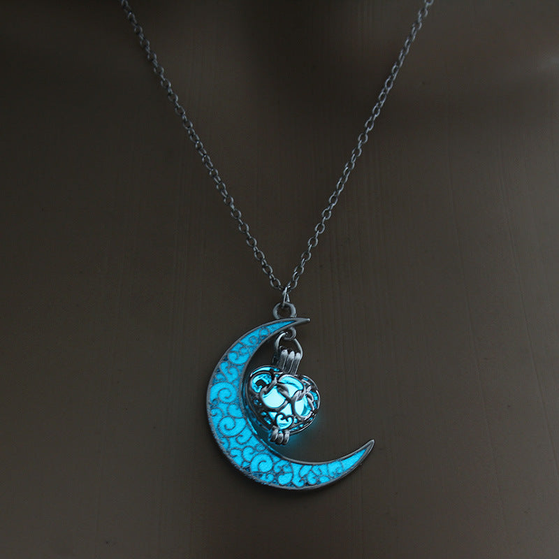 Glowing Pendant Necklace | Silver-Plated Chain with Luminescent Crystal for Women