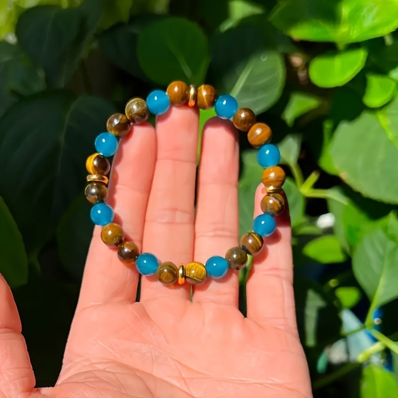 Tiger's Eye Beaded Stone Bracelet, Elastic Fit