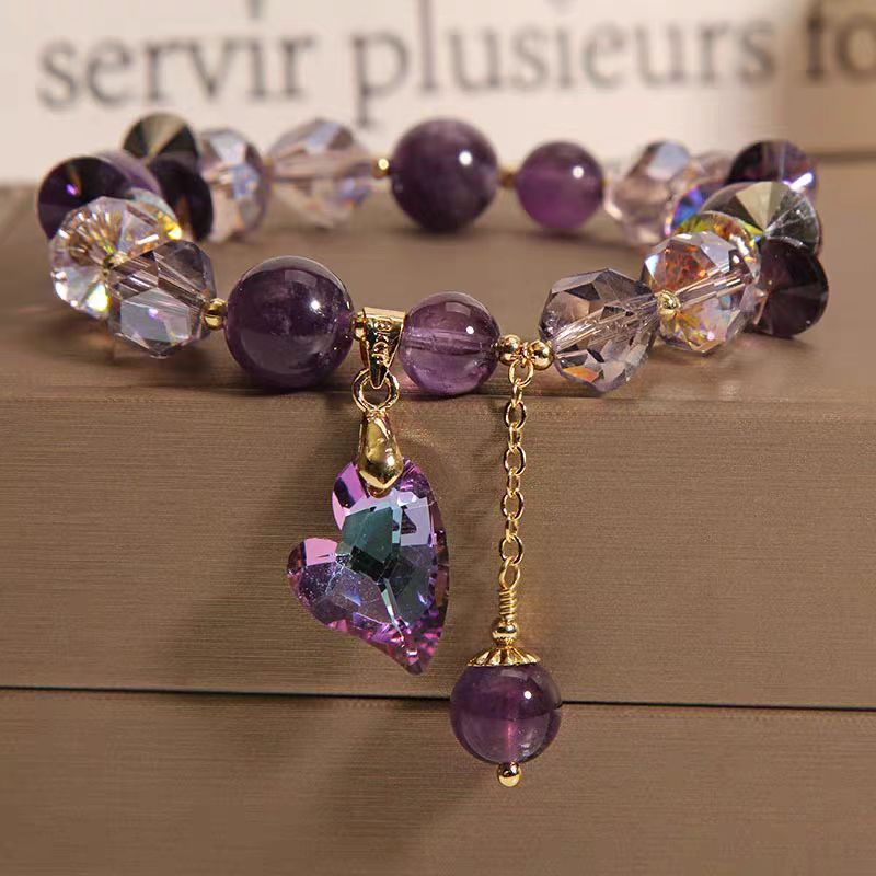 Tinkers Amethyst Heart Crystal Bracelet – Natural Purple Stone, Adjustable Fit